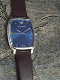 Emporio Armani Retro Quartz Blue Dial Black Leather Strap Watch For Men - AR2491 Authentic Buy Shop Now