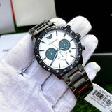 Emporio Armani Mario Chronograph White Dial Black Steel Strap Watch For Men - AR11471 Authentic Buy Shop Now