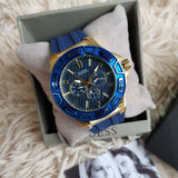 Guess Force Blue & Rose Gold Dial Blue Silicone Strap Watch For Men - W0674G2 Authentic Buy Shop Now