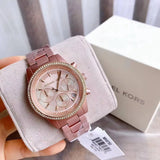 Michael Kors Ritz Chronograph Rose Gold Dial Rose Gold Steel Strap Watch For Women - MK6753 Authentic Buy Shop Now