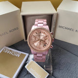 Michael Kors Ritz Chronograph Rose Gold Dial Rose Gold Steel Strap Watch For Women - MK6753 Authentic Buy Shop Now