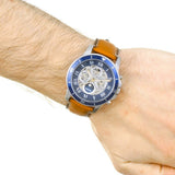 Fossil Grant Sport Automatic Skeleton Blue Dial Brown Leather Strap Watch for Men - ME3140 Authentic Buy Shop Now