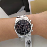 Michael Kors Lexington Chronograph Black Dial Silver Steel Strap Watch For Women - MK7277 Authentic Buy Shop Now