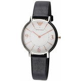 Emporio Armani Kappa White Mother of Pearl Dial Black Leather Strap Watch For Women - AR2509 Authentic Buy Shop Now