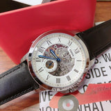 Fossil Grant Skeleton White Dial Black Leather Strap Watch for Men - ME3053 Authentic Buy Shop Now