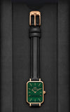 Daniel Wellington Quadro Pressed Sheffield Green Dial Black Leather Strap Watch For Women - DW00100439 Authentic Buy Shop Now
