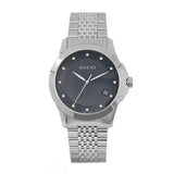 Gucci G Timeless Diamonds Black Dial Silver Steel Strap Watch For Men - YA126405 Authentic Buy Shop Now