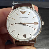 Emporio Armani Kappa Silver Dial Brown Leather Strap Watch for Men - AR11173 Authentic Buy Shop Now