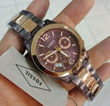Fossil Perfect Boyfriend Multifunction Brown Dial Two Tone Steel Strap Watch for Women - ES4284 Authentic Buy Shop Now