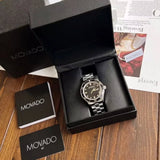 Movado Heritage Calendoplan Black Dial Silver Steel Strap Watch For Men - 3650095 Authentic Buy Shop Now