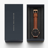 Daniel Wellington Classic Petite Durham Black Dial Brown Leather Strap Watch For Women - DW00100166 Authentic Buy Shop Now