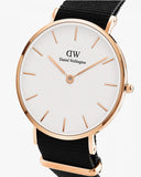 Daniel Wellington Classic Petite Cornwall White Dial Black NATO Strap Watch For Women - DW00100251 Authentic Buy Shop Now