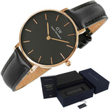 Daniel Wellington Petite Sheffield Black Dial Black Leather Strap Watch For Women - DW00100168 Authentic Buy Shop Now