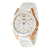 Fossil Ceramic Multifunction White Dial White Steel Strap Watch for Women - CE1006 Authentic Buy Shop Now