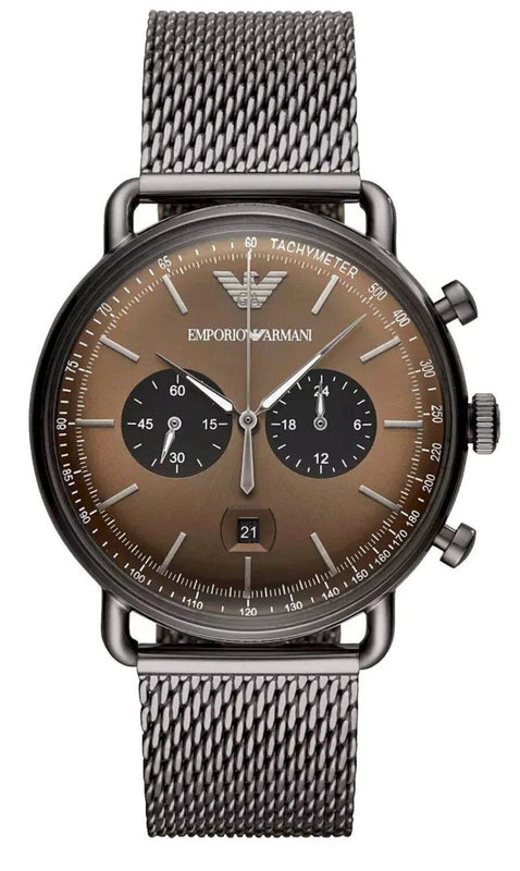 Emporio Armani Aviator Brown Dial Grey Mesh Bracelet Watch For Men - AR11141 Authentic Buy Shop Now