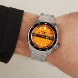 Seiko 5 Sports Double Hurricane Retro Orange Dial Silver Steel Strap Watch For Men - SRPK11K1 Authentic Buy Shop Now