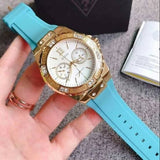 Guess Limelight Crystal White Dial Light Blue Rubber Strap Watch for Women - W1053L6 Authentic Buy Shop Now