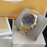 Michael Kors Lexington Chronograph Blue Dial Gold Steel Strap Watch For Women - MK6206 Authentic Buy Shop Now