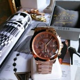Guess Iconic Signature Brown Dial Rose Gold Steel Strap Watch For Men - W0668G1 Authentic Buy Shop Now