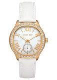 Michael Kors Sage Three-Hand Mother of Pearl White Dial White Leather Strap Watch for Women - MK4818 Authentic Buy Shop Now
