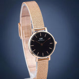 Daniel Wellington Petite Pressed Melrose Black Dial Rose Gold Mesh Strap Watch For Women - DW00100440 Authentic Buy Shop Now
