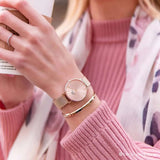 Daniel Wellington Petite Melrose Pink Dial Rose Gold Mesh Strap Watch For Women - DW00100368 Authentic Buy Shop Now