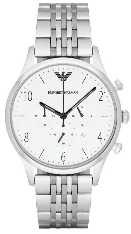 Emporio Armani Classic Chronograph Silver Dial Silver Steel Strap Watch For Men - AR1879 Authentic Buy Shop Now