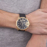 Diesel Mega Chief Chronograph Black Dial Black Leather Strap Watch For Men - DZ4344 Authentic Buy Shop Now