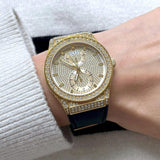 Guess Princess Crystals Gold Dial Black Silicone Strap Watch For Women - GW0439L2 Authentic Buy Shop Now