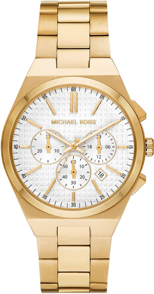 Michael Kors Lennox Chronograph White Dial Gold Steel Strap Watch For Men - MK9120 Authentic Buy Shop Now
