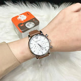 Emporio Armani Luigi Chronograph Silver Dial Brown Leather Strap Watch for Men - AR1846 Authentic Buy Shop Now