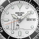 Seiko 5 Sports x Peanuts Surfboard Snoopy Limited Edition White Dial Two Tone NATO Strap Watch For Men - SRPK25K1 Authentic Buy Shop Now