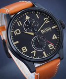 Hugo Boss Aeroliner Maxx Chronograph Black Dial Brown Leather Strap Watch For Men - 1513082 Authentic Buy Shop Now