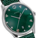Gucci G-Timeless Green Mother of Pearl Dial Green Leather Strap Watch For Women - YA126585 Authentic Buy Shop Now