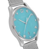 Gucci G-Timeless Turquoise Mother of Pearl Dial Silver Mesh Bracelet Watch For Women - YA126582 Authentic Buy Shop Now