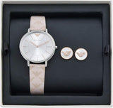 Emporio Armani Gianni T Bar Quartz Silver Dial Beige Leather Strap Watch For Women - AR80007 Authentic Buy Shop Now