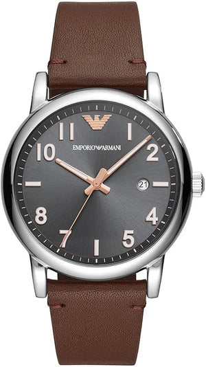 Emporio Armani Luigi Quartz Grey Dial Brown Leather Strap Watch For Men - AR11175 Authentic Buy Shop Now