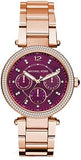 Michael Kors Mini Parker Multi-Function Plum Mother of Pearl Dial Rose Gold Steel Strap Watch For Women - MK6403 Authentic Buy Shop Now
