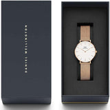 Daniel Wellington Classic Petite Melrose White Dial Rose Gold Mesh Bracelet Watch For Women - DW00100163 Authentic Buy Shop Now