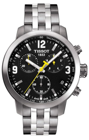 Tissot PRC 200 Chronograph Black Dial Silver Steel Strap Watch For Men - T055.417.11.057.00 Authentic Buy Shop Now