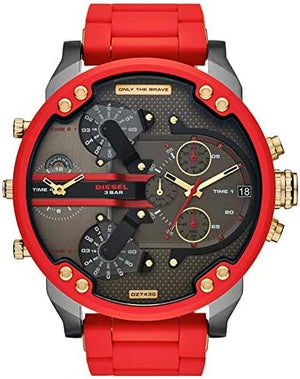 Diesel Mr Daddy 2.0 Chronograph Grey Dial Red Rubber Strap Watch For Men - DZ7430 Authentic Buy Shop Now