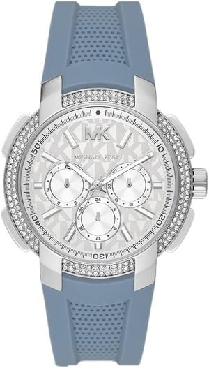 Michael Kors Sidney Multifunction Crystals Silver Dial Blue Rubber Strap Watch for Women - MK7220 Authentic Buy Shop Now
