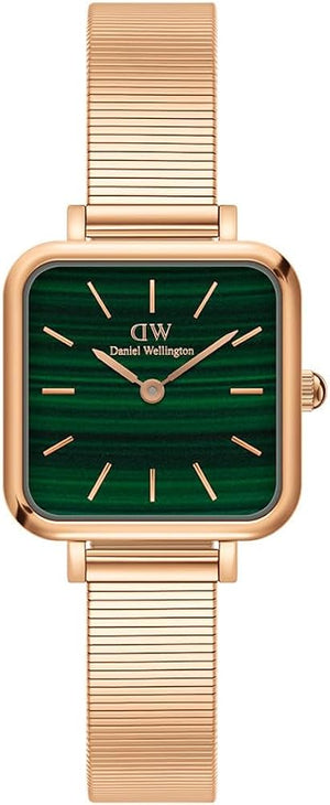 Daniel Wellington Quadro Studio Green Dial Rose Gold Mesh Strap Watch For Women - DW00100520 Authentic Buy Shop Now