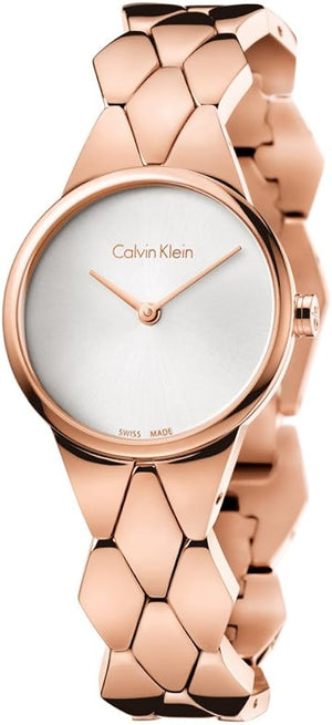 Calvin Klein Snake Silver Dial Rose Gold Steel Strap Watch For Women - K6E23646 Authentic Buy Shop Now