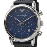 Emporio Armani Luigi Chronograph Blue Dial Black Leather Strap Watch For Men - AR1736 Authentic Buy Shop Now