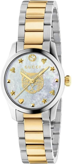 Gucci G Timeless Quartz Mother of Pearl Dial Two Tone Steel Strap Watch For Women - YA1265012 Authentic Buy Shop Now