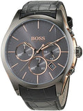 Hugo Boss Onyx Chronograph Grey Dial Black Leather Strap Watch For Men - HB1513366 Authentic Buy Shop Now