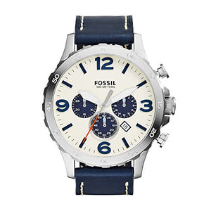 Fossil Nate Chronograph White Dial Blue Leather Strap Watch for Men - JR1480 Authentic Buy Shop Now