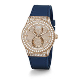 Guess Multifunction Crystals Rose Gold Dial Blue Rubber Strap Watch For Women - GW0439L4 Authentic Buy Shop Now