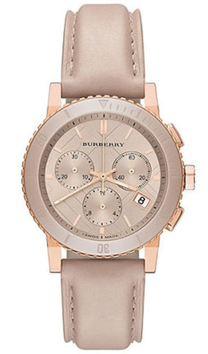Burberry Chronograph Rose Gold Dial Beige Leather Strap Watch for Women - BU9704 Authentic Buy Shop Now